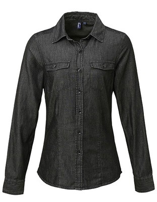 Ladies` Jeans Stitch Denim Shirt Black
