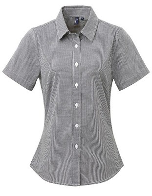 L-PW321 Ladies` Microcheck (Gingham) Short Sleeve Cotton Shirt