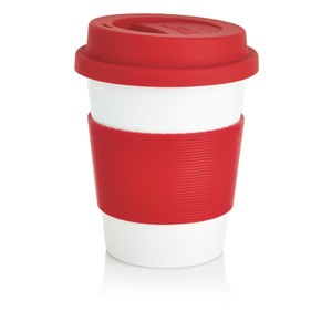 ECO PLA Kaffeebecher weiß/rot