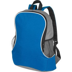 Rucksack ist mit zwei praktischen Netzfächern blau